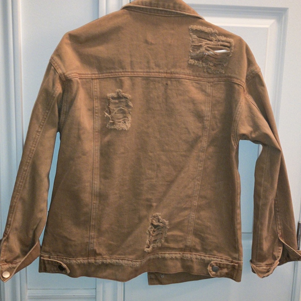 Distressed tan denim jacket - Picture 3 of 13